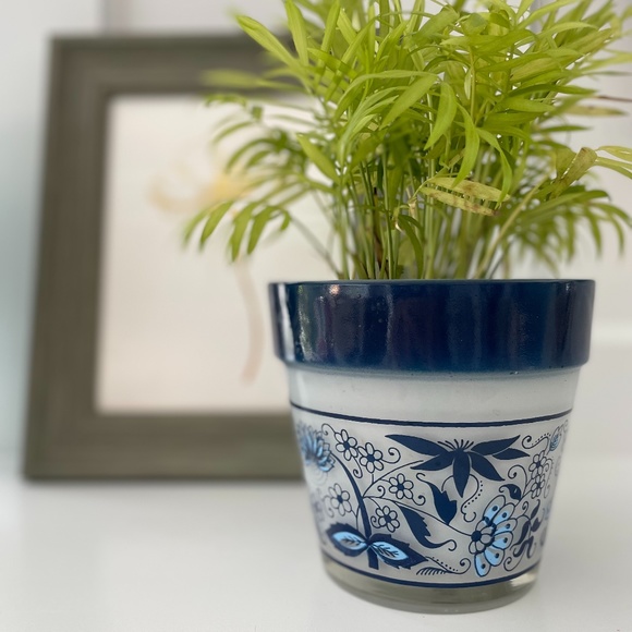 Mid Century Frosted + Blue Floral 6" Plant Pot MCM